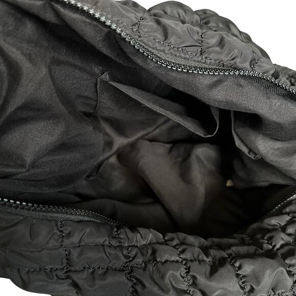 Black Quilted Puffer Shoulder Crossbody Hobo Bag - Picture 11 of 11